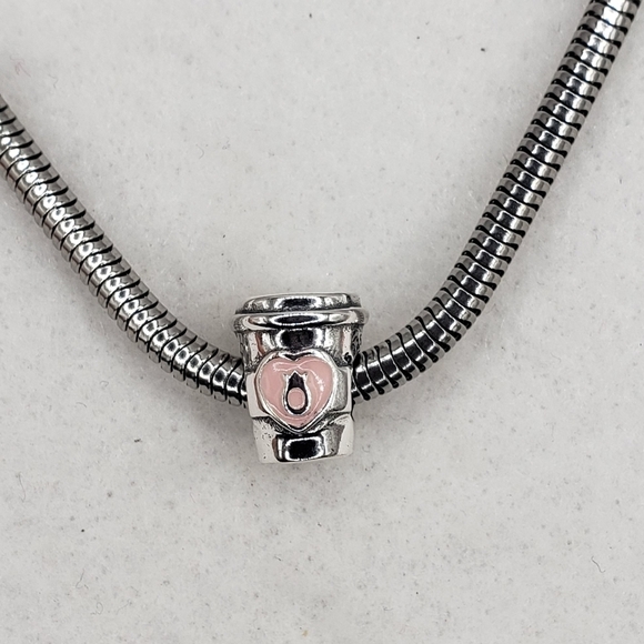 Coffee Mug Bracelet Charm 925 Sterling Silver Take a Break Pink Girl Treat - Picture 5 of 8